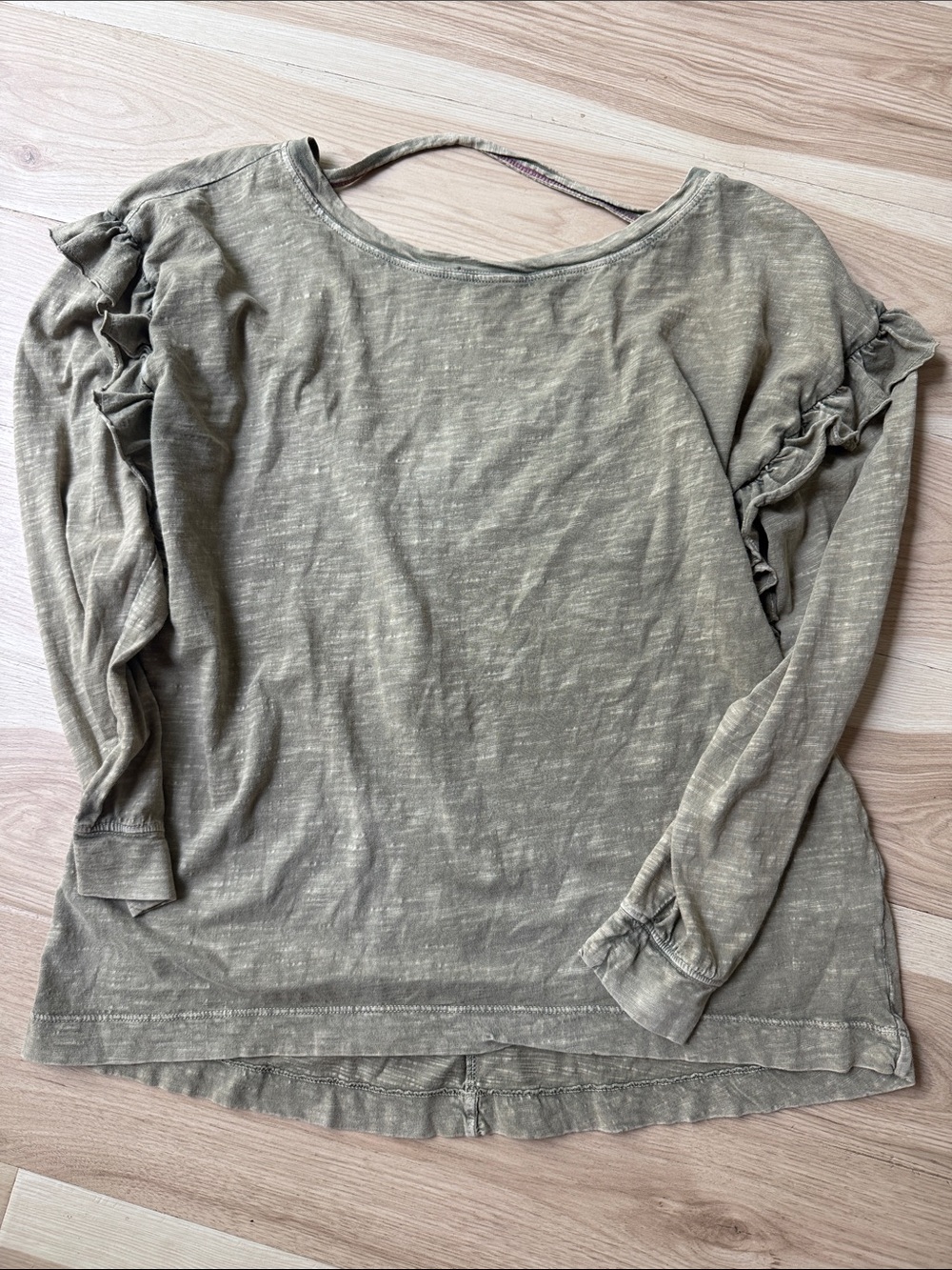 Pilcro Olive Ruffle-Trim Long Sleeve Tee